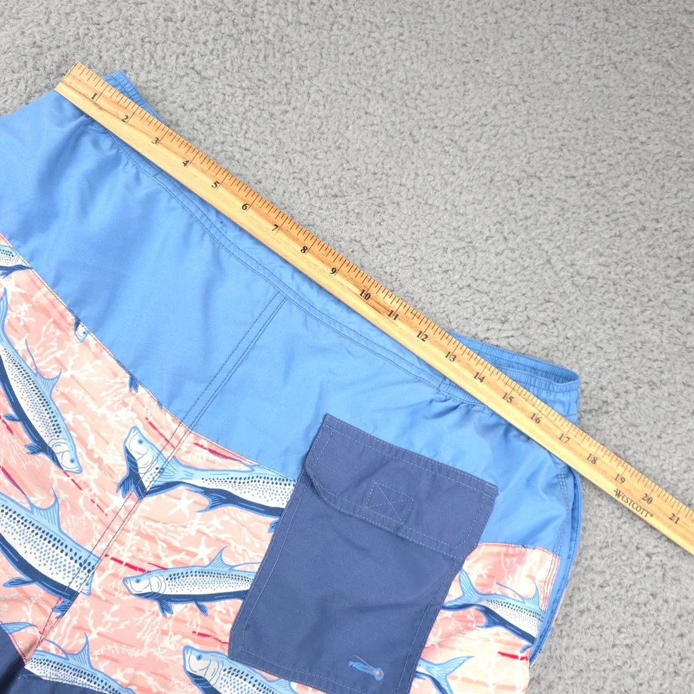 Vineyard Vines Swim Trunks Sharks Print‎ Drawstring Pocket Blue Mens Size L